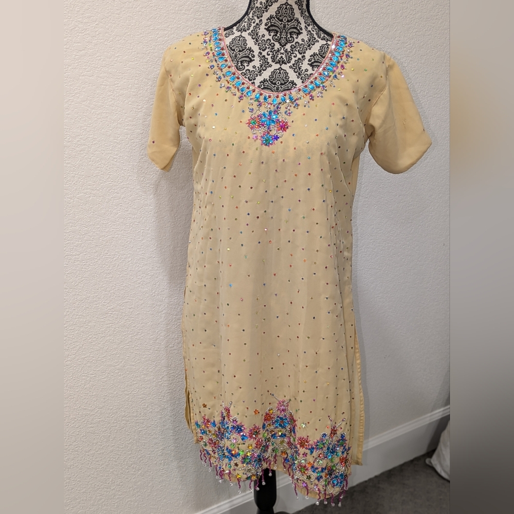 3 Piece Tan Suit Set Indian Clothes Size 40